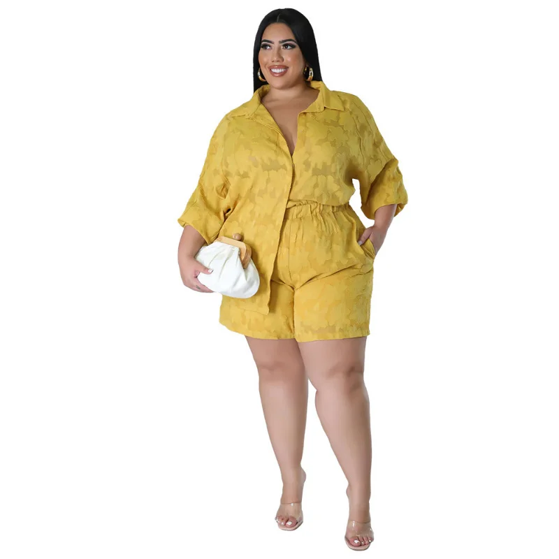 Plus Size Two Piece Sets Women Outfits Chiffon Long Sleeve Coat and Short Suits Summer Sexy Casua 3xl 4xl 5xl 6xl