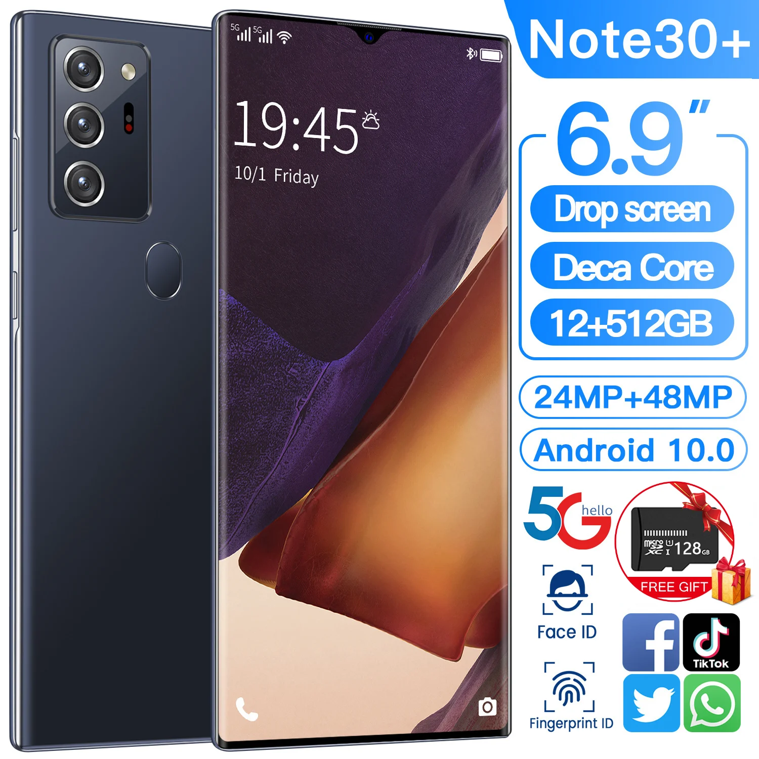 global version new ultra thin fingerprint unlock 5g smartphone 12512gb for samsung galaxy note30 mobile phone huawei cellphone free global shipping