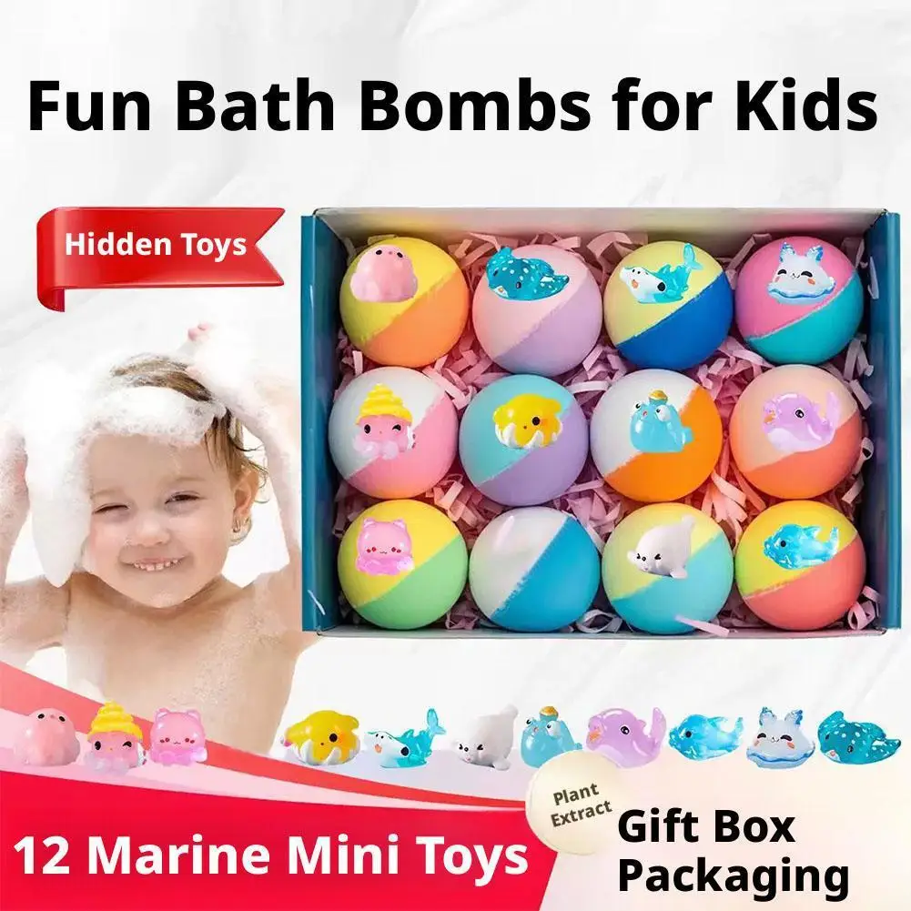 Фото 12 шт. бомбочек для ванны для детей с сюрпризом внутри, натуральные органические бурлящие шарики для ванны для девочек и мальчиков с игрушками внутри №3
