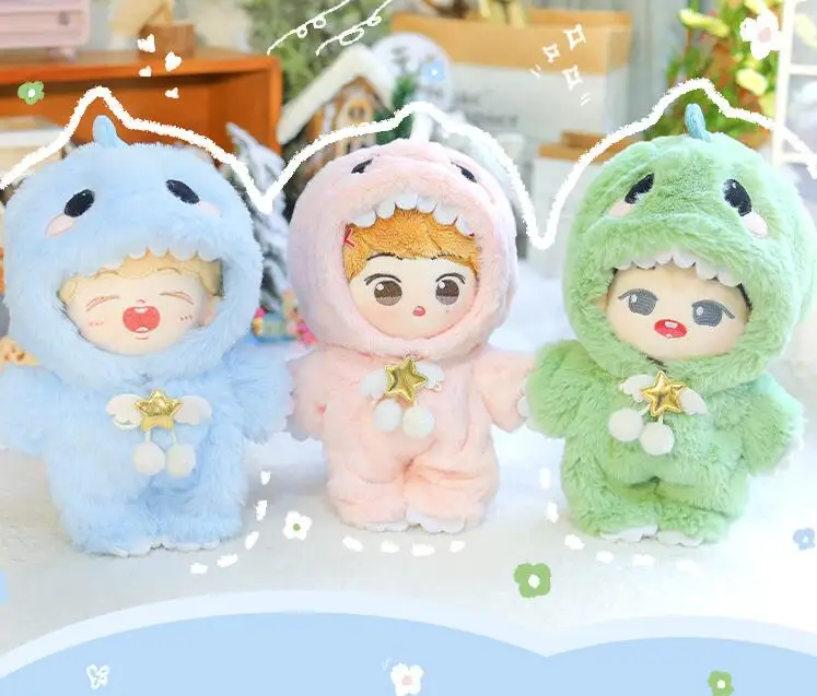 

Оригинальная плюшевая шляпа Idol со звездами, костюм динозавра, зеленая, розовая, синяя одежда, наряд для куклы 20 см, игрушка, аксессуары для ко...
