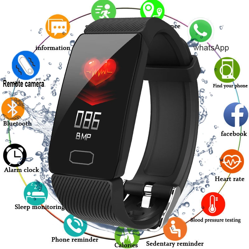 

Q1 умные часы-браслет для мужчин и женщин, водонепроницаемые спортивные электронные наручные часы с пульсометром и тонометром, фитнес-брасл...