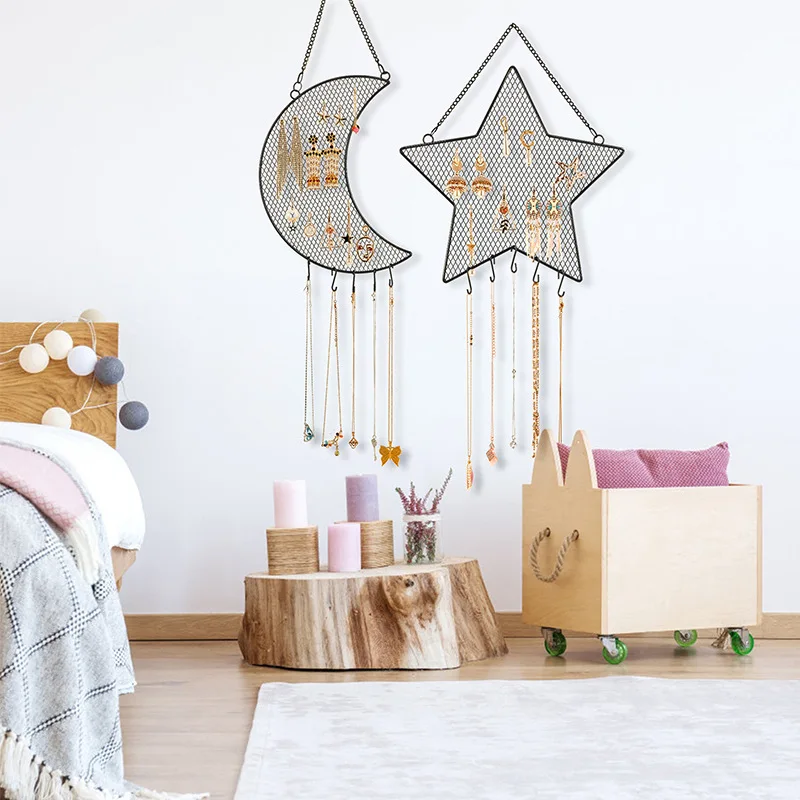 Jewelry Display Stand Jewelry Storage Rack for Earring Necklace Hanger Holder Moon Star Wall Mounted Display Stand Organizer