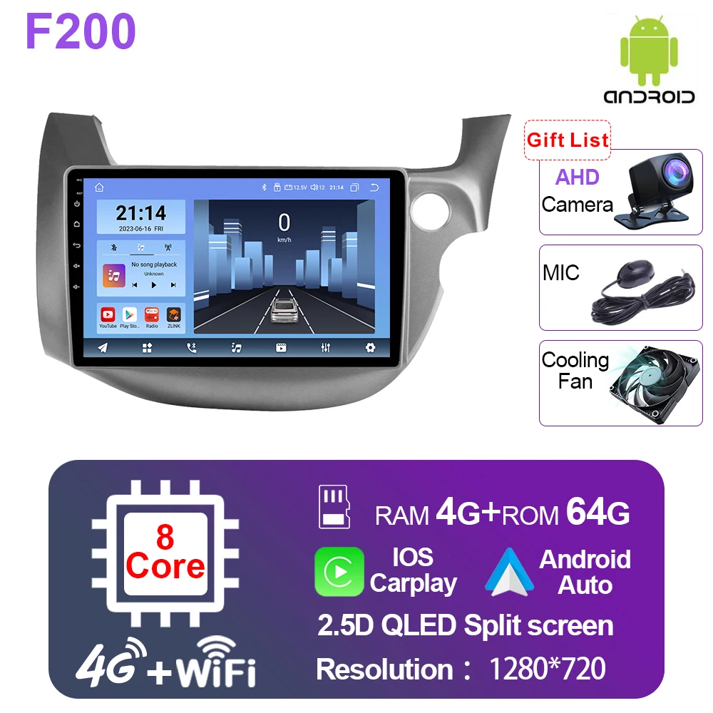 

Автомобильный радиоприемник 2 din Android 14 для HONDA FIT JAZZ 2007-2013, мультимедийный видеоплеер, Carplay, разделенный экран, GPS-навигация, головное устройство 4G
