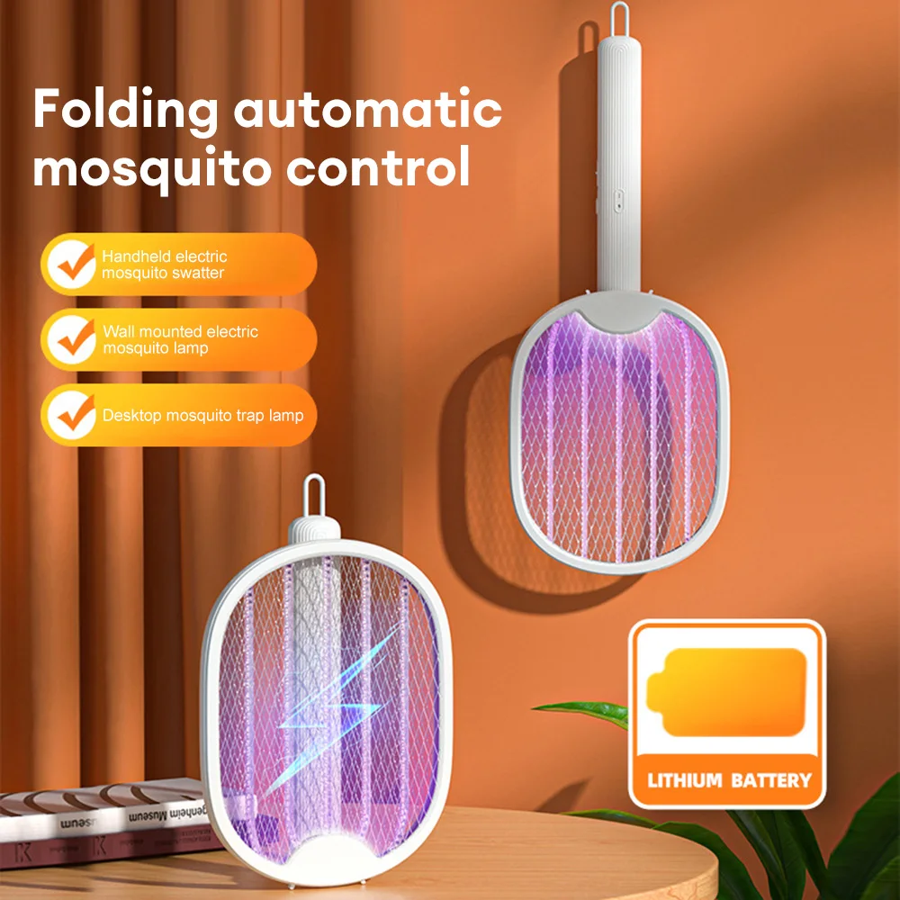 

USB Rechargeable Foldable Electric Mosquito Killer Handheld Mosquito Bat Fly Zapper Swatter Purple Lamp Mosquito Bat Summer