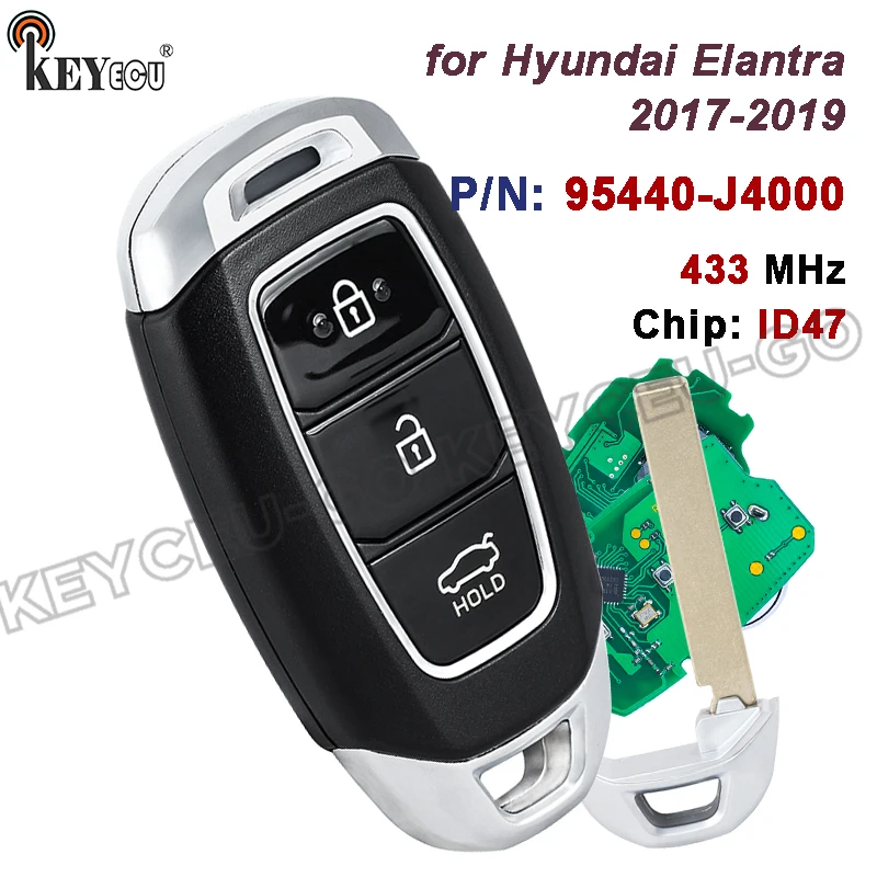 Фото KEYECU 433 МГц, чип ID47, артикул: 95440-J4000, FCC ID: TQ8-F0B-4F19 для Hyundai Elantra 2017 2018 2019, умный бесключевой автомобильный ключ-брелок №1