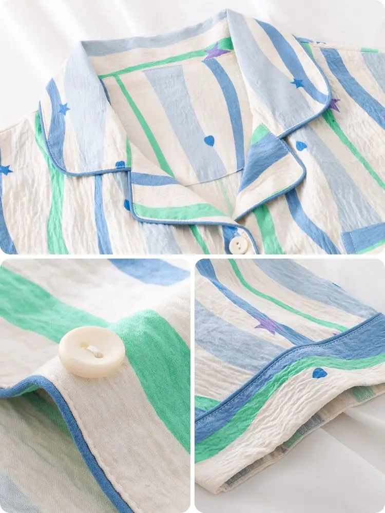 Женский пижамный комплект в полоску пижама с коротким рукавом юбка и шорты