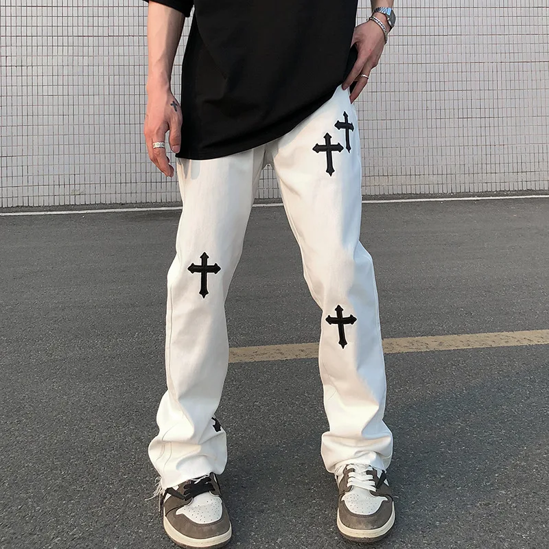 HOUZHOU Gothic Denim Trousers Male Jeans for Men Bell Bottoms Goth Flare Pants Men Jeans Bootcut Slim Fit Hip Hop Streetwear