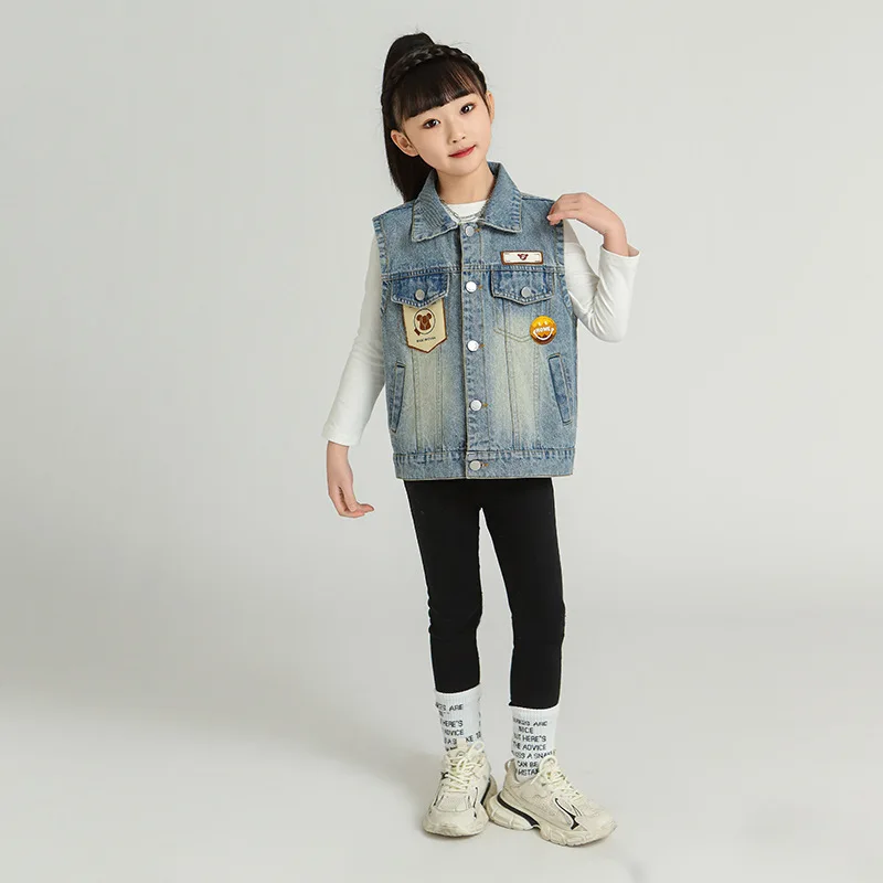 Топ для маленьких девочек жилет детей старшего возраста 2024 джинсовый на весну и