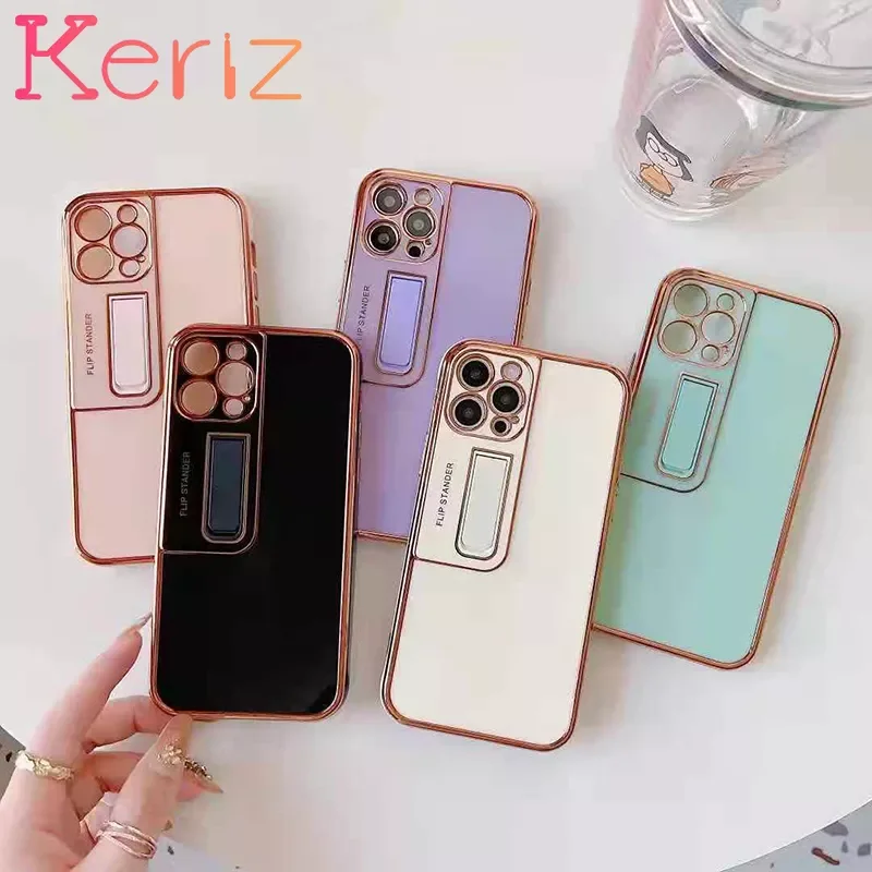 

Straight side iphone 11 mobile phone case electroplating bracket mobile phone case for iphone 12 mobile phone accessories