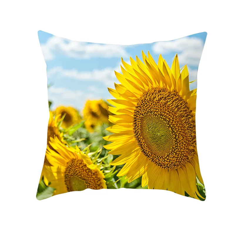 

Wholesales Cushion Covers 45x45cm Sunflower Daisy Flowers Plant Polyester Pillow Case Living Room Decor Throw Pillowcase