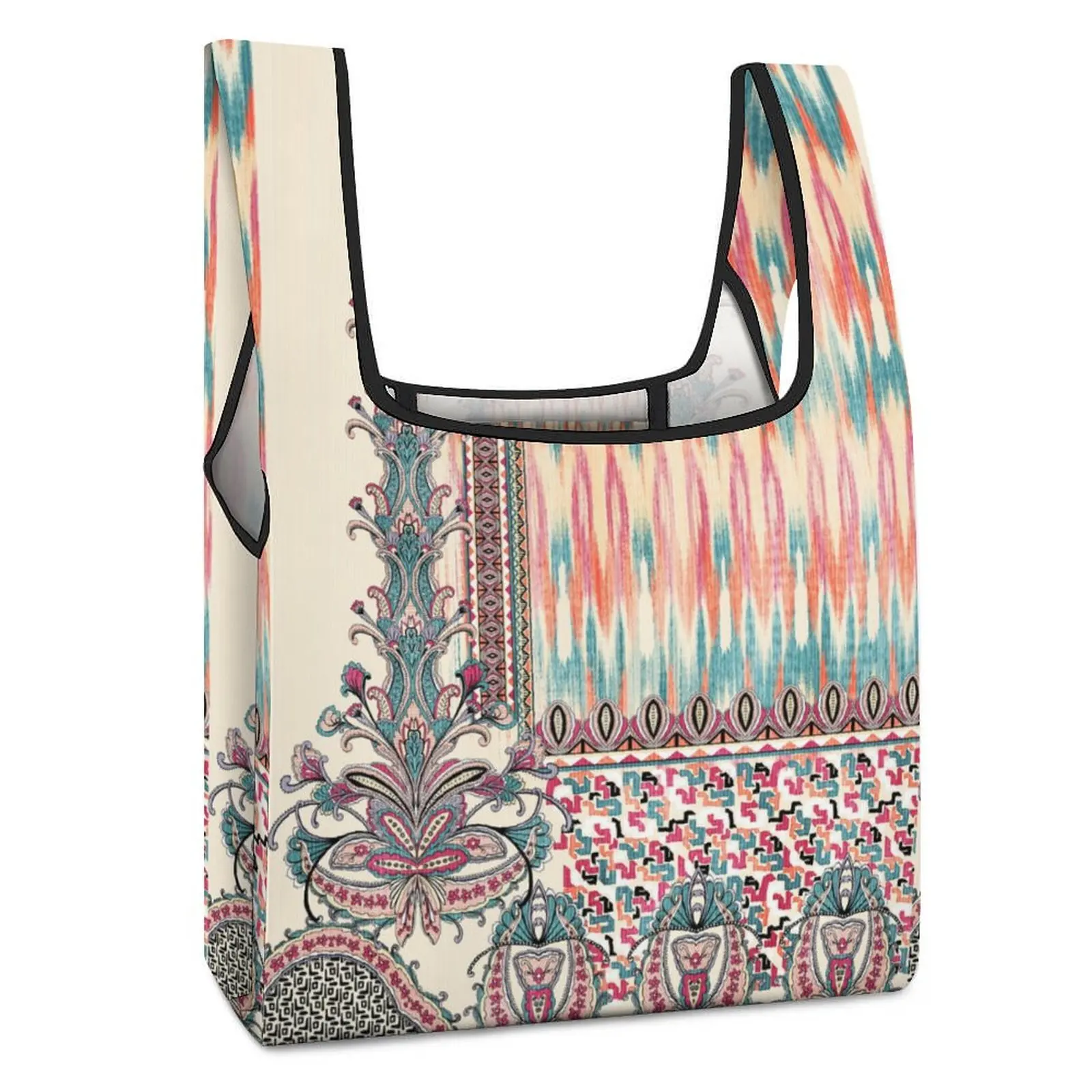 Customized Printed Collapsible Shopping Bag Double Strap Handbag Ethnic Exoticism Tote Casual Woman Grocery Bag Custom Pattern