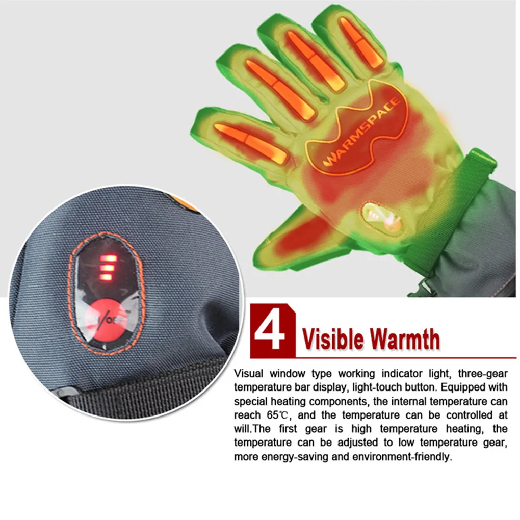 

Перчатки с подогревом 1 пара, водонепроницаемые лыжные перчатки с аккумулятором, 3 уровня контроля температуры, вилка стандарта США/ЕС