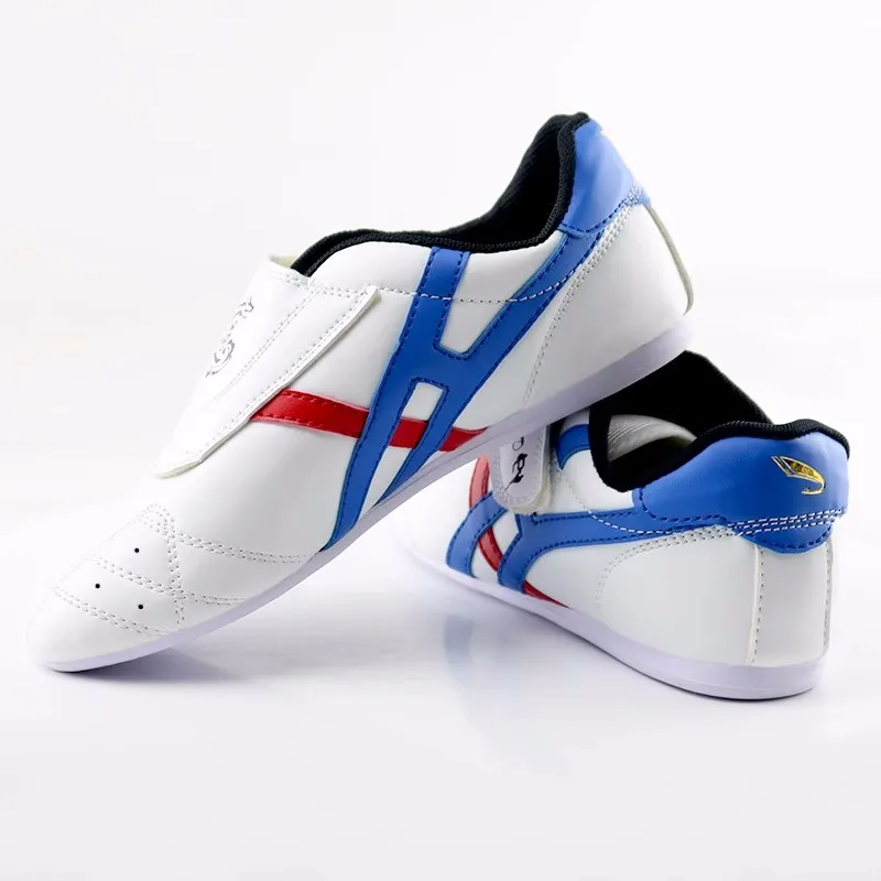 Breathable Taekwondo Shoes Martial Arts Sneaker Boxing Karate Kung Fu Tai Chi Shoes Blue Stripes Sneakers For Men Women Child