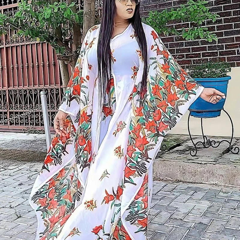 

2 Piece Set Women Africa Clothes 2022 African Dashiki New Fashion Two Piece Suit Long Tops + Wide Pants Party Plus Size For Lady