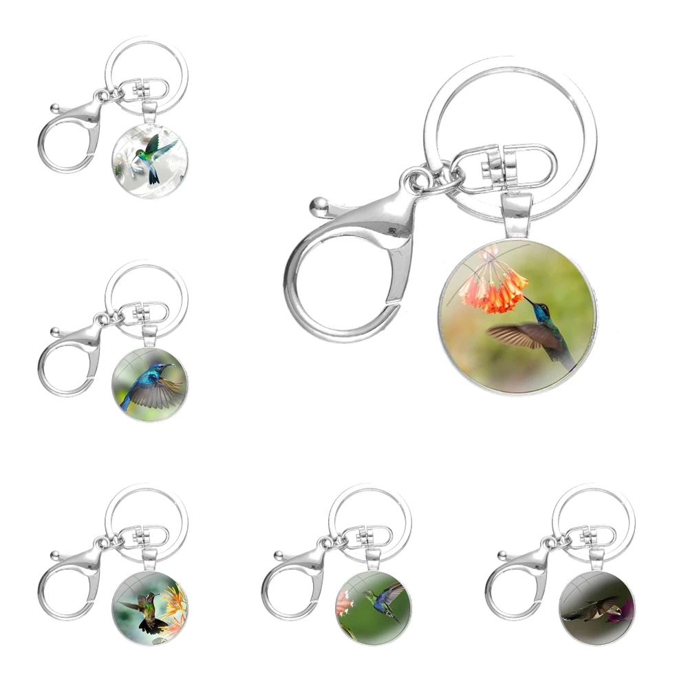 

Hummingbird Painting Keychains Handmade Glass Cabochon Alloys Key Rings Fashion Creative Cartoon Design