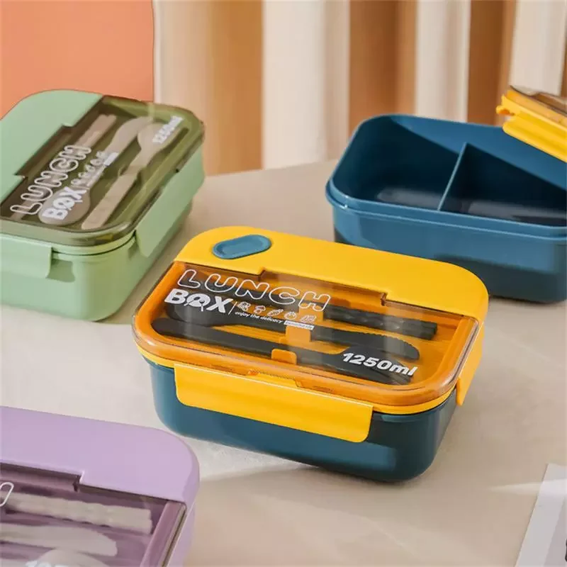 

Lunch Box With Spoon Chopsticks Wheat Straw Plastic Dinnerware Food Storage Container Children School Office Microwave Bento Box