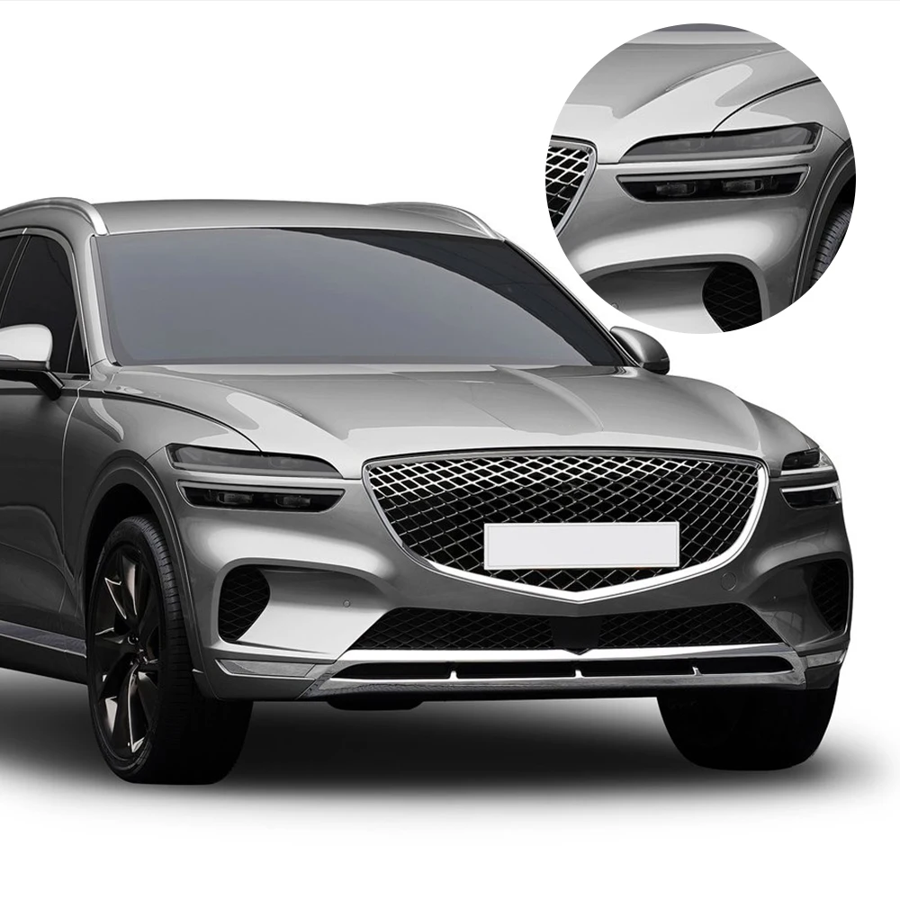 Фото Защитная пленка из ТПУ/ППФ для фар автомобиля GENESIS GV70/E-GV70 2021-2026, глянцевая, дымчато-черная, предварительно вырезанная, с защитой от царапин №5