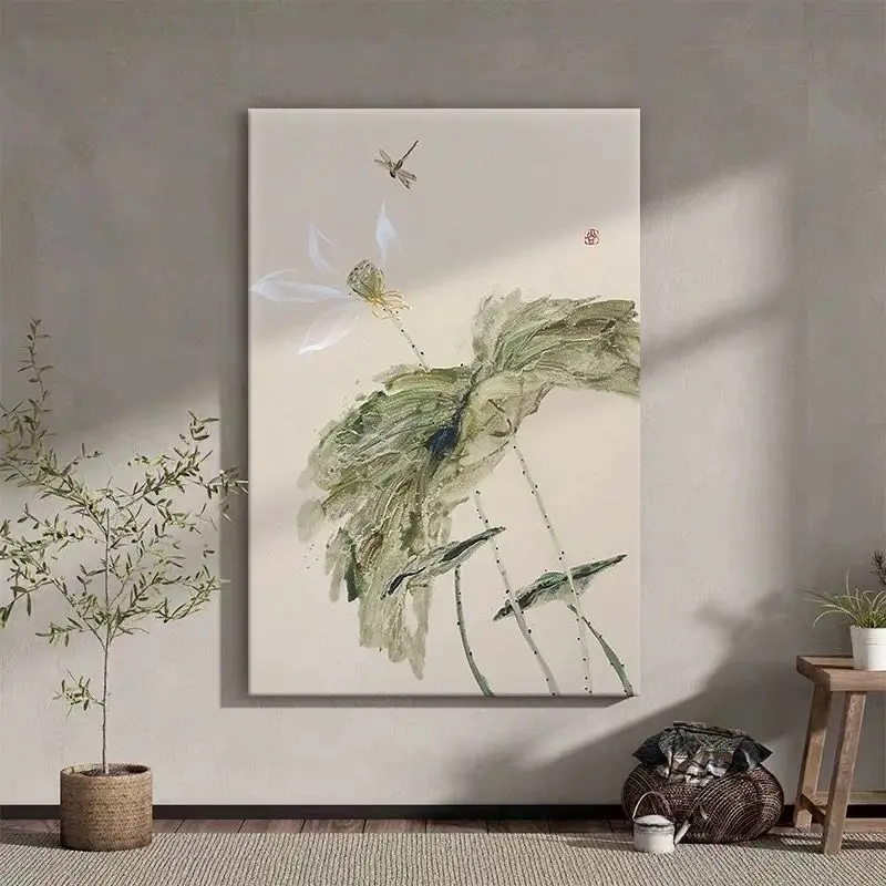 Лотос Стрекоза Чистая ручная картина маслом Новая китайская акриловая текстура