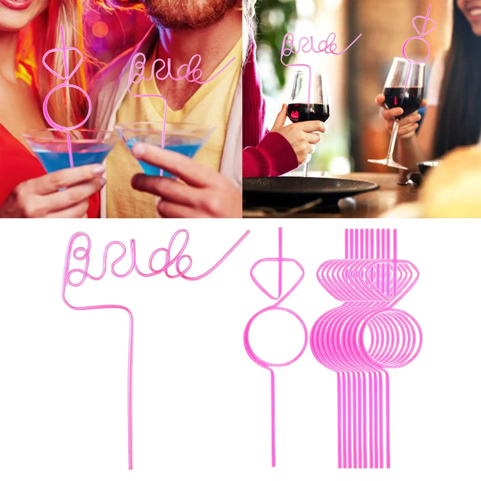 

12x Bachelor Party Bride Straw Pink for Bridal Shower Party Decoration