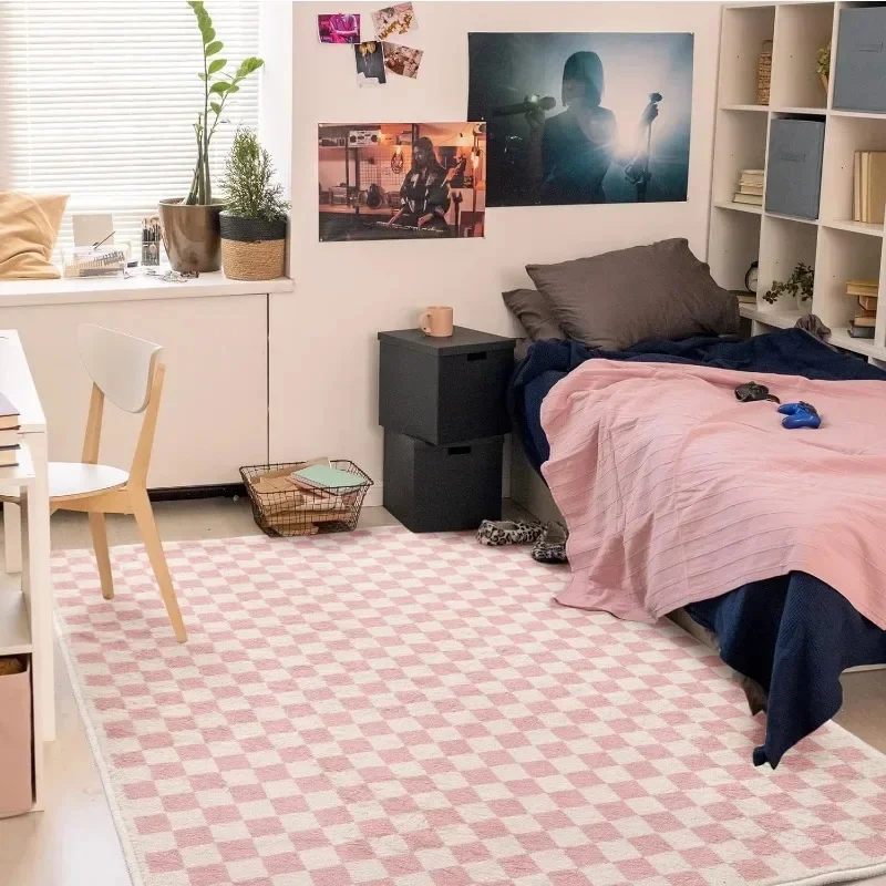 Розовый клетчатый ковер для гостиной современный декор нескользящая подложка