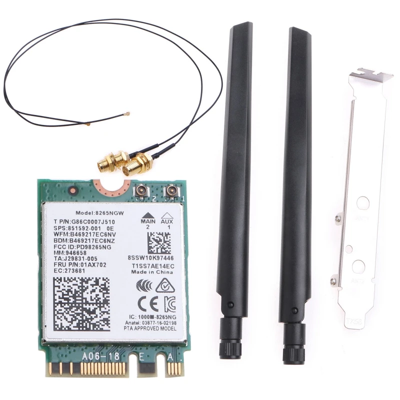 

B0KA 867Mbps 8265NGW Dual Band 2.4G/5Ghz Wireless Desktop Kit Bluetooth-com 4.2 802.11AC M.2 CNVI Wifi Card Antenna Set