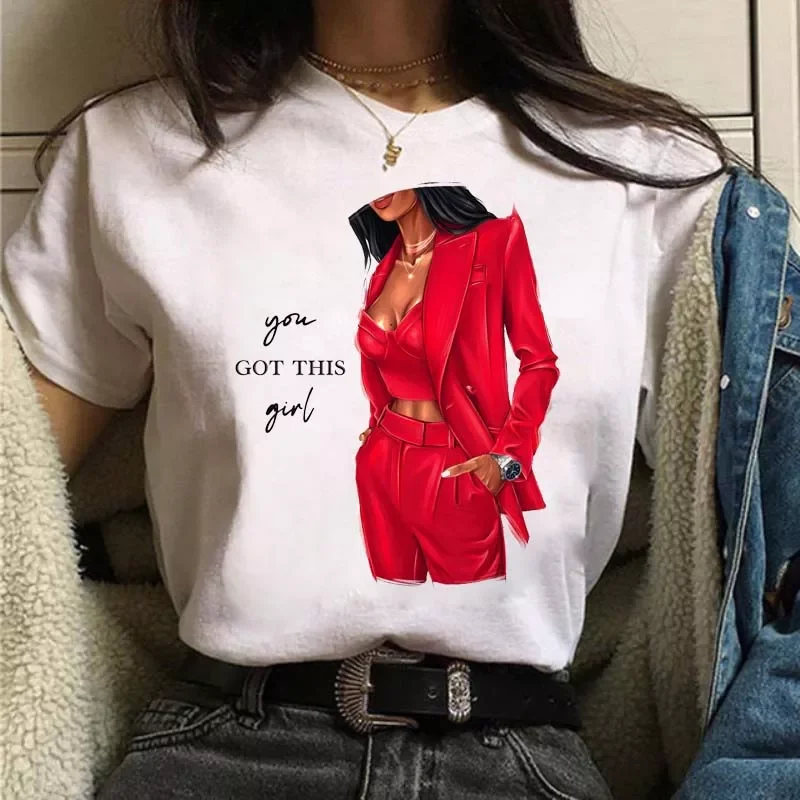 

2023New Casual Women's T-shirt New Funny Black Woman Top Tees Harajuku 90s Fashion Round Neck Short Sleeve Lady T Shirt Clot
