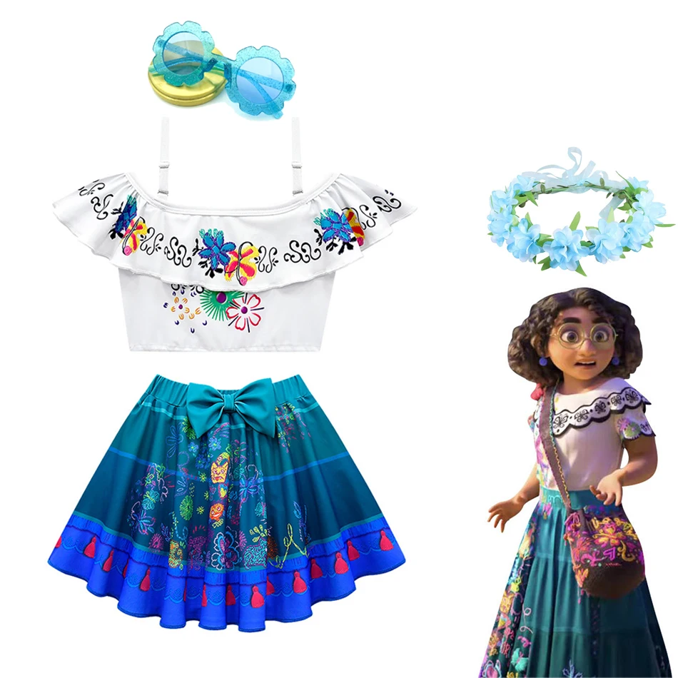 

2022 New Mirabel Madrigal Encanto Swimsuit Dress For Girls Two Pieces Baby Swimwear Set Kids Clothes Bathing Suit Summer Beach