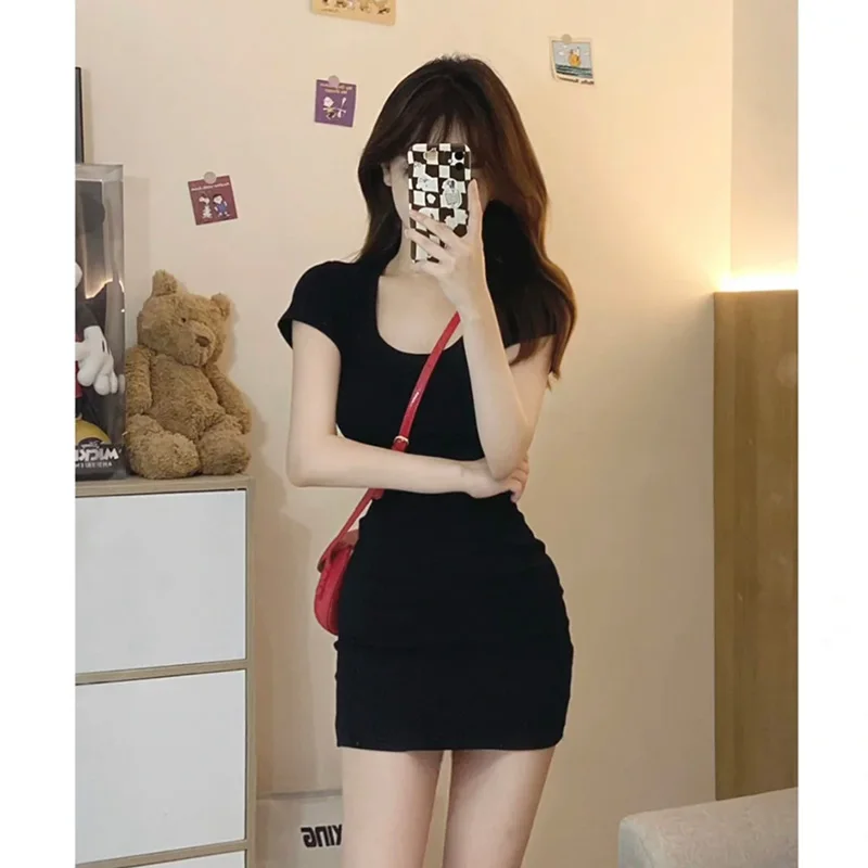 Black Bodycon Woman Dress Tunic Fashion Summer Robe Femme Y2k Clothing 2023 Vestidos De Mujer O-neck Short Sleeve Mini Dresses