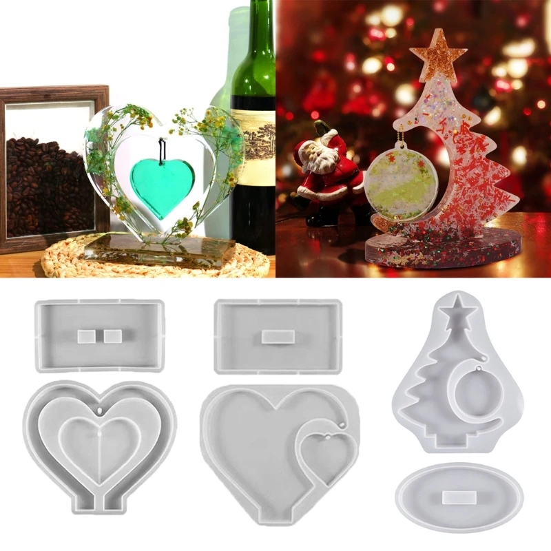 

Christmas Tree Double Loves Mold Diy Photo Frame Pendant Living Room Decoration Photo Frame Ornament Silicone Mold DropShip