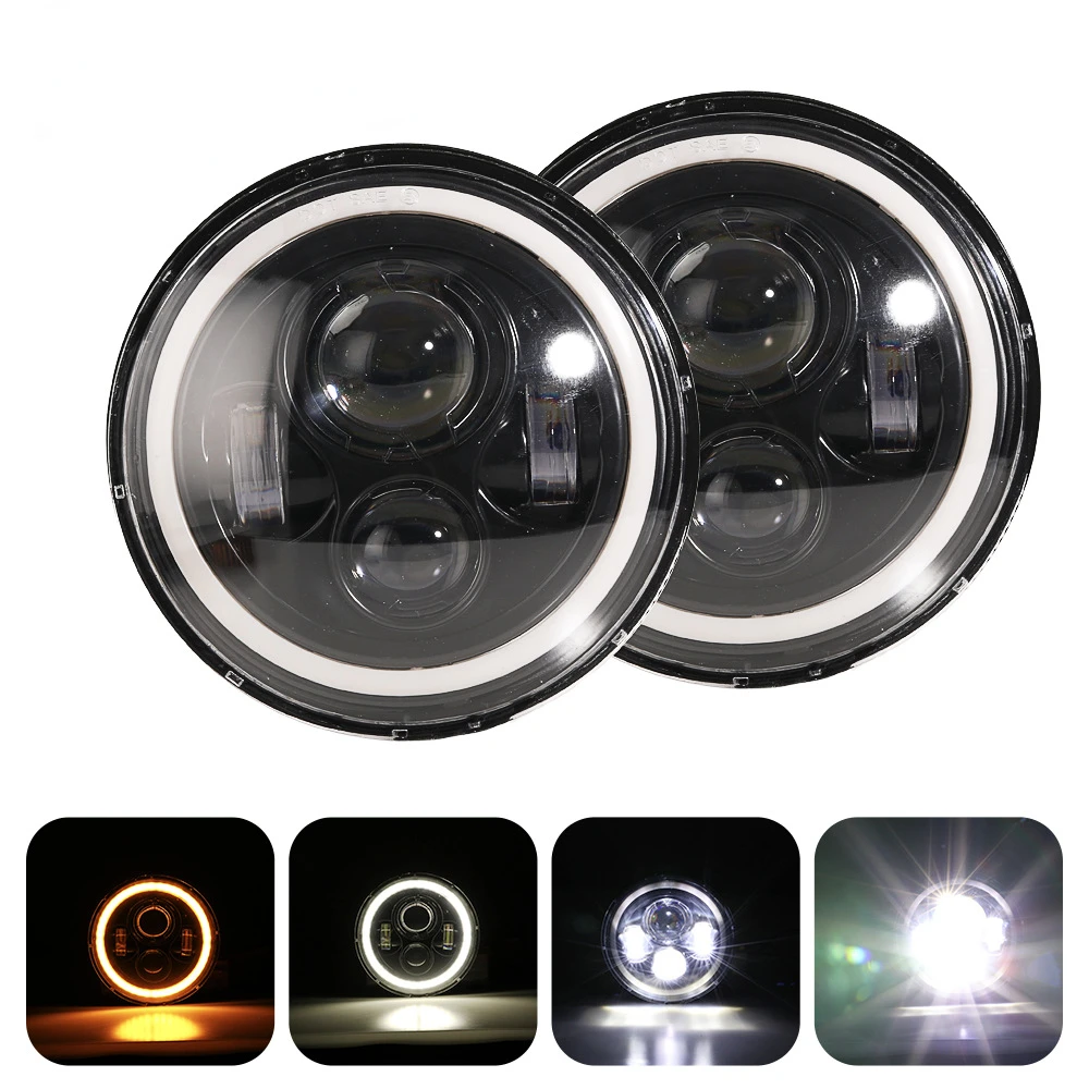 

1pcs 7Inch HeadLight Car LED Running Lamp Skull Angel Eyes Colorful Halo DRL 12V 24V For Jeep Wrangler Lada 4x4 Niva Off Road