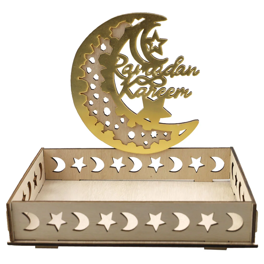 

Eid Dining Table Tray Ramadan Theme Dessert Serving Tray Wooden Snacks Tray for Home