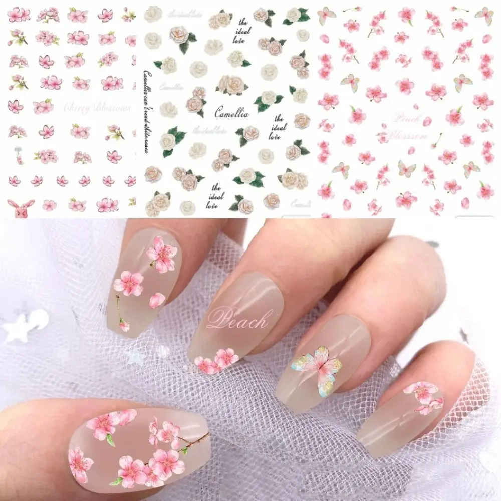 

Vintage Camellia Rose Cherry Blossom Sakura Peach Blossom Manicure Ornaments Nail Stickers Nail Art Decoration Nail Decals