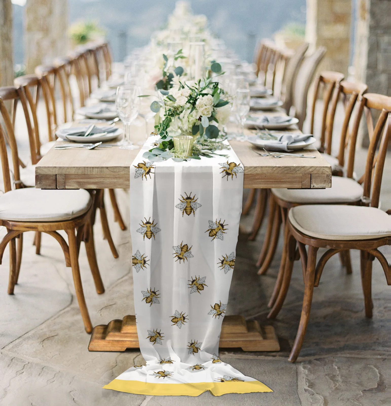 Spring Bee Texture Sheer Chiffon Table Runner Country Wedding Party Birthday Luxury Tulle Voile Tablecloth Home Decoration