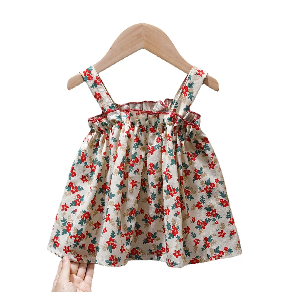 T-shirt  Kids Summer Clothes Girls Floral Summer Jacket New Korean Version of Baby Girls Floral Child Halter Top Cotton T-shirt