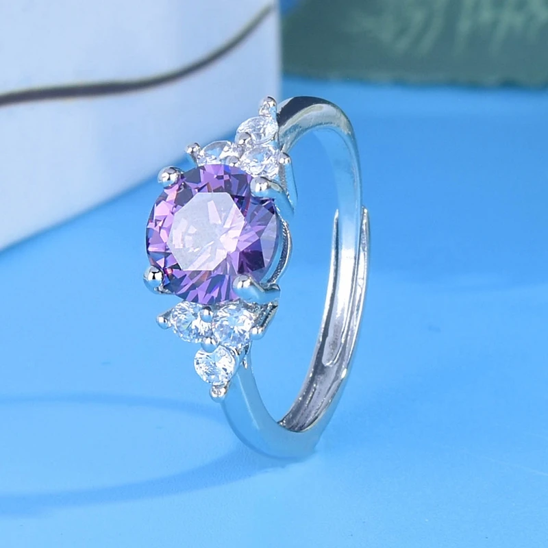 

Shiny Ring Inlay Bling Purple Round Cubic Zircon Exquisite Silver Jewellry For Women Wedding Birthday Gift