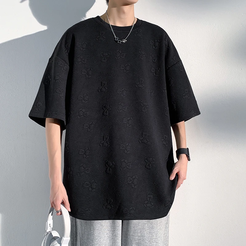 

Bear Foaming Print T-shirts 2023 Men Summer Oversized Tshirt Casual Loose Unisex Tees Korean Style Male Clothing