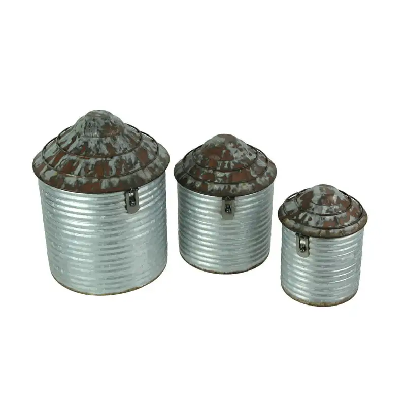 

Farmhouse Style Galvanized Zinc Tin Silo Canister Set of 3 - Grey