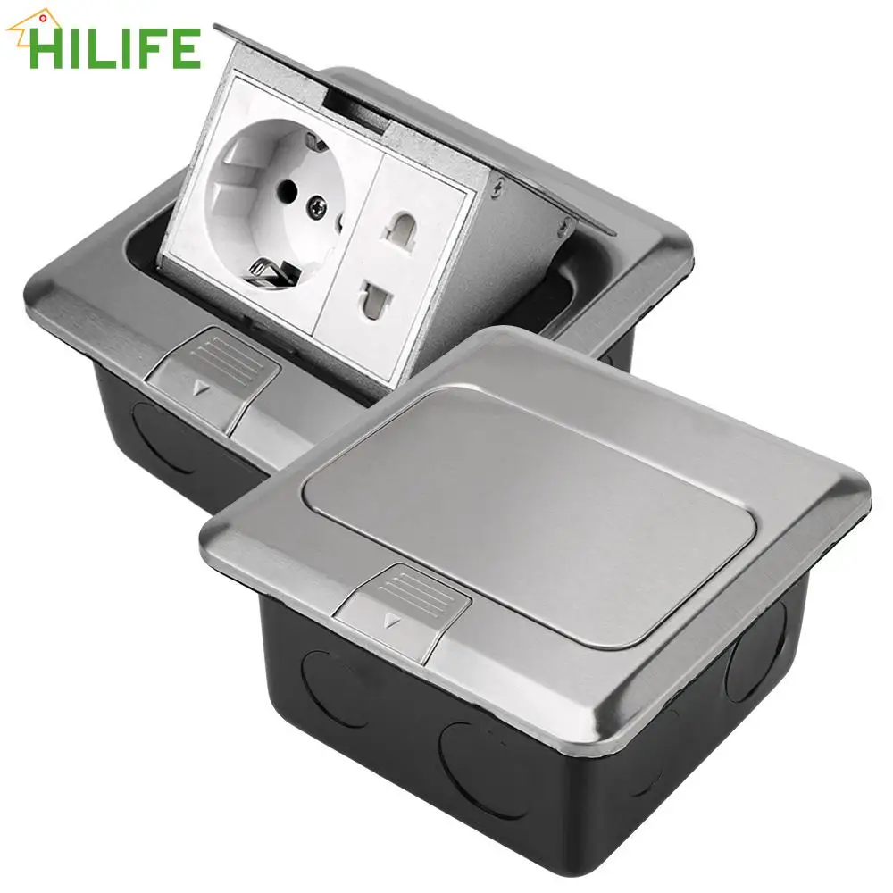 

Electrical Switches Desktop Socket Stainless Steel Pop Up Floor Socket EU/Universal Power Outlet For Meeting Room Hidden Type