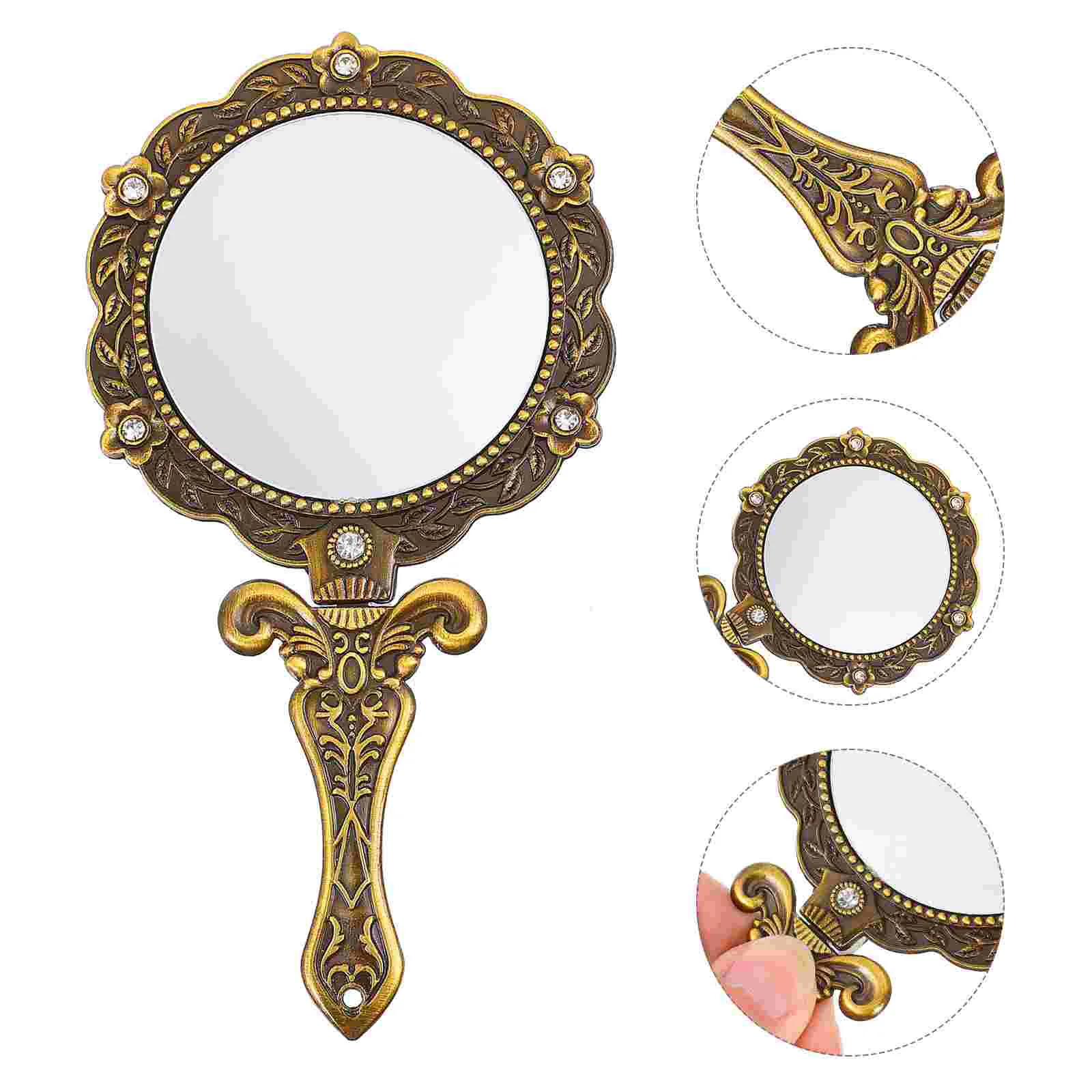 

1pc Gold Hand Mirror Hand Mirror for Women Retro Hand Mirror