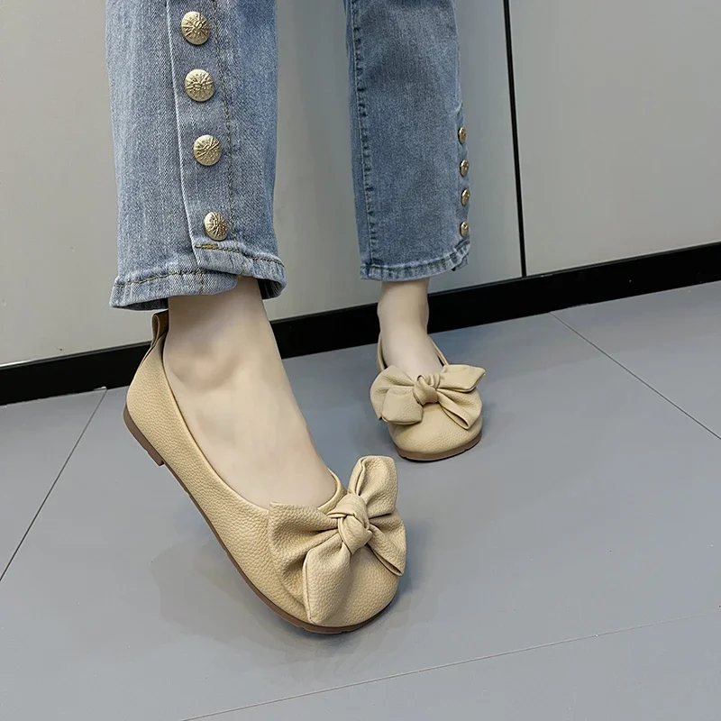 Новые женские кожаные лоферы без шнуровки с бантом повседневные туфли на плоской