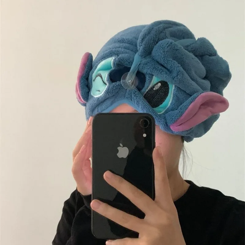 Фото Kawaii Stitch модное коралловое бархатное женское полотенце для сухих волос с милым рисунком Диснея шапочка для душа с сухой оберткой шапочка для душа инструмент подарки для девочек №3