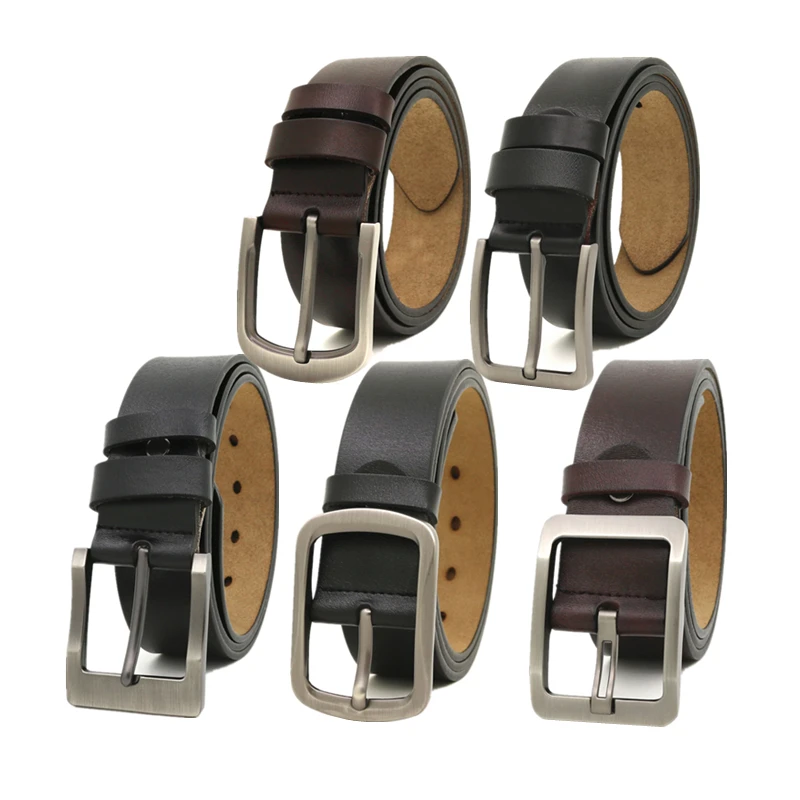 LannyQveen cowhide genuine leather belts pin buckle belts for men high quality male free shipping
