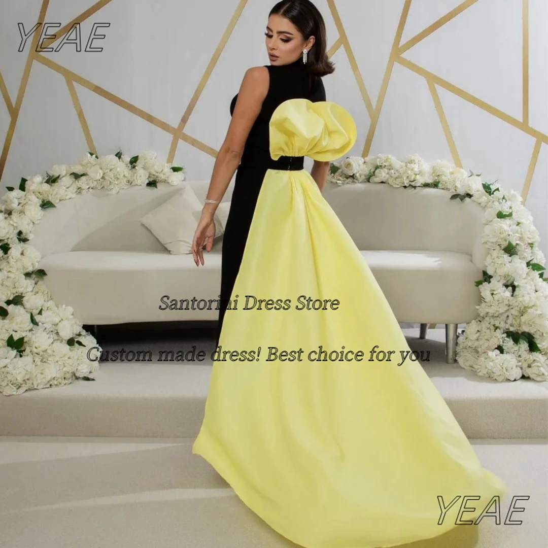Фото Santorini Customized High Collar Black Prom Dresses Contrast Collar Yellow Long Sweep Train Vestidos Party Evening Gowns №3