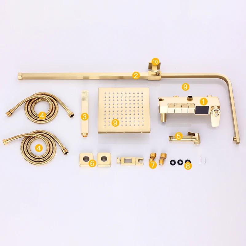 Роскошный смеситель для тропического душа Brush Gold светодиодный цифровой