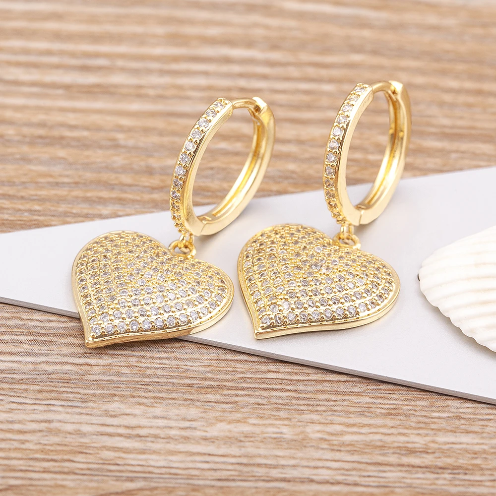 Женские серьги-подвески с фианитом позолоченные серьги сердечками - купить по