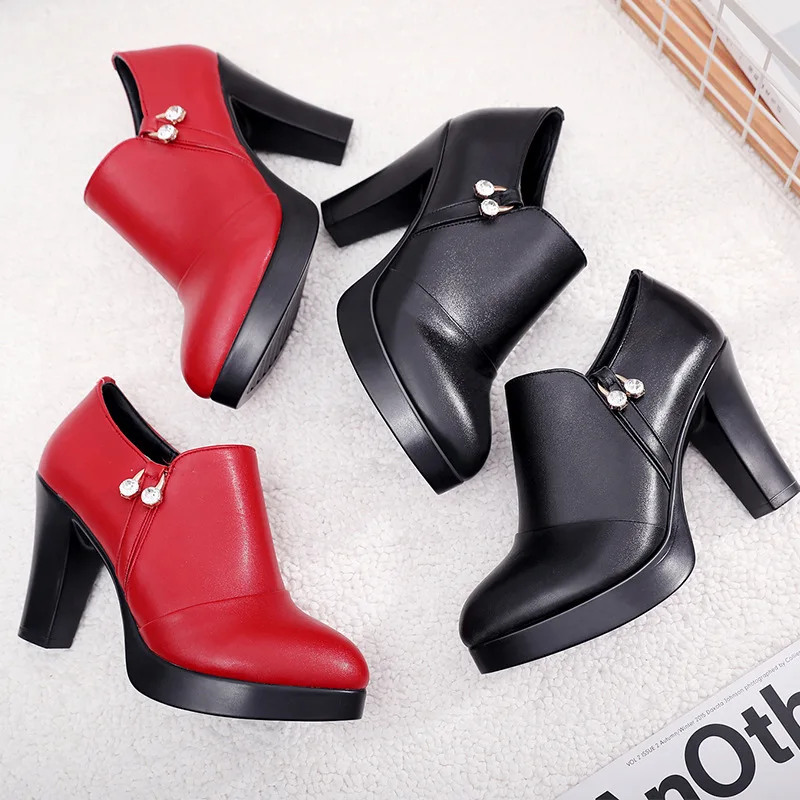Deep Mouth Split Leather Shoes Woman High Heels 2023 Autumn Pointed Toe Pumps Women Office Shoes Small size 32 43