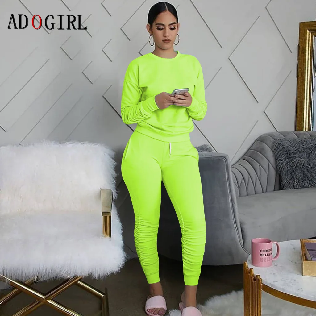

Adogirl Многослойные спортивные штаны, женский зимний костюм, комплект из двух предметов, повседневный однотонный спортивный костюм для бега, ...