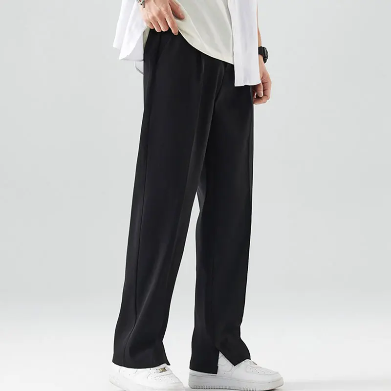 

Новинка 2023, летние повседневные брюки, мужские дышащие Бриджи и тонкие модные полуширокие брюки в Корейском стиле с поясом, прямые свободные брюки