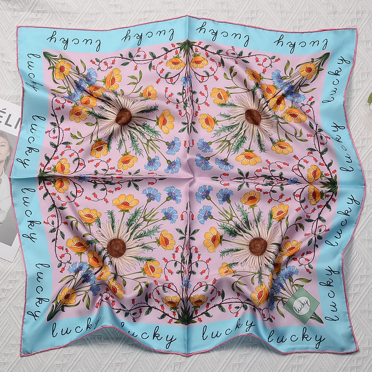 

70cm Design Sun Flower Square Scarf 100% Silk Scarf Women Fashion Shawl Hijab Bandana Foulard Hand Rolled Edges Neckerchief