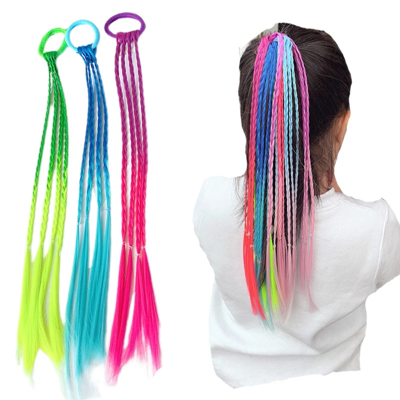 Kids Girls Hairbands Children Students Wig Braided Hair Band Ring Colorful Baby Hair Accessories Cosplay Headbands Hair Ribbons